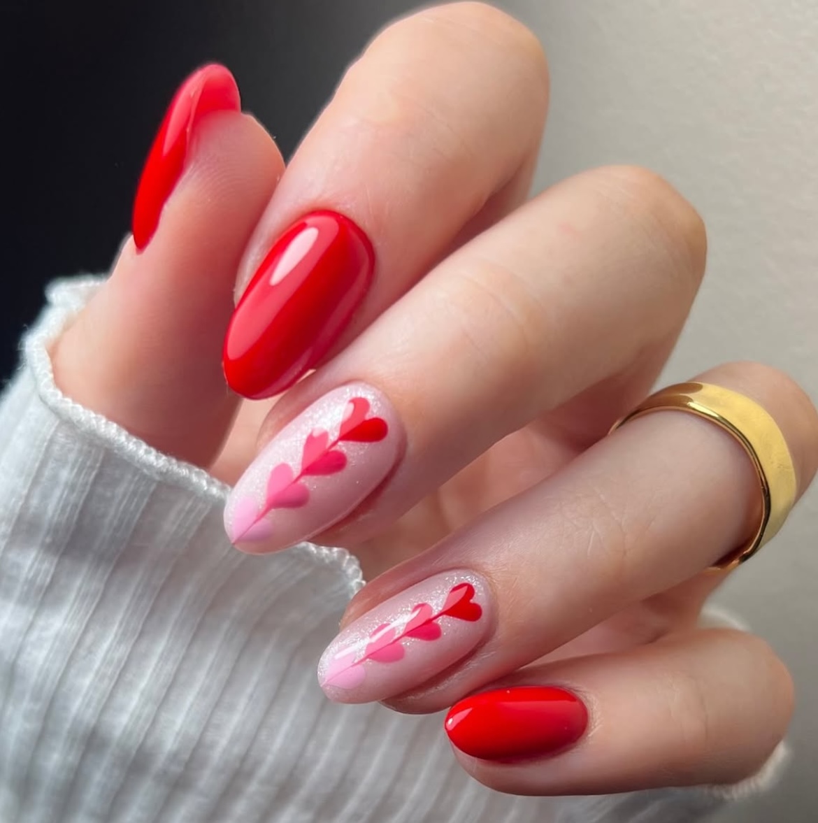 Valentine hearts and polka dot nails