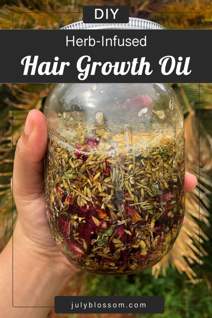 This DIY herbal hair growth oil is infused with the most powerful carrier oils and herbs scientifically proven to stimulate hair growth. Find the recipe below!  